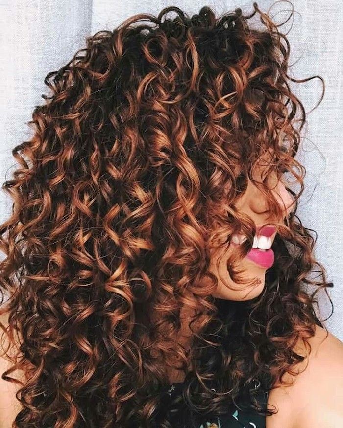 Dark Brown Curly Hair With Caramel Highlights