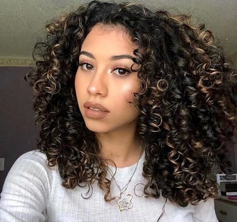Curly Black Hair With Highlights