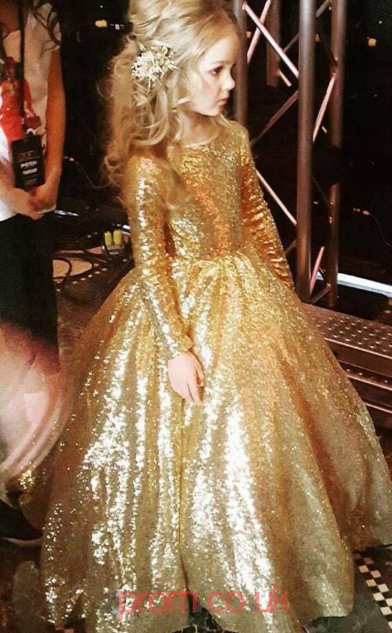 Jewel Long Sleeve Gold Kids Prom Dresses CHK003 CHK003 32