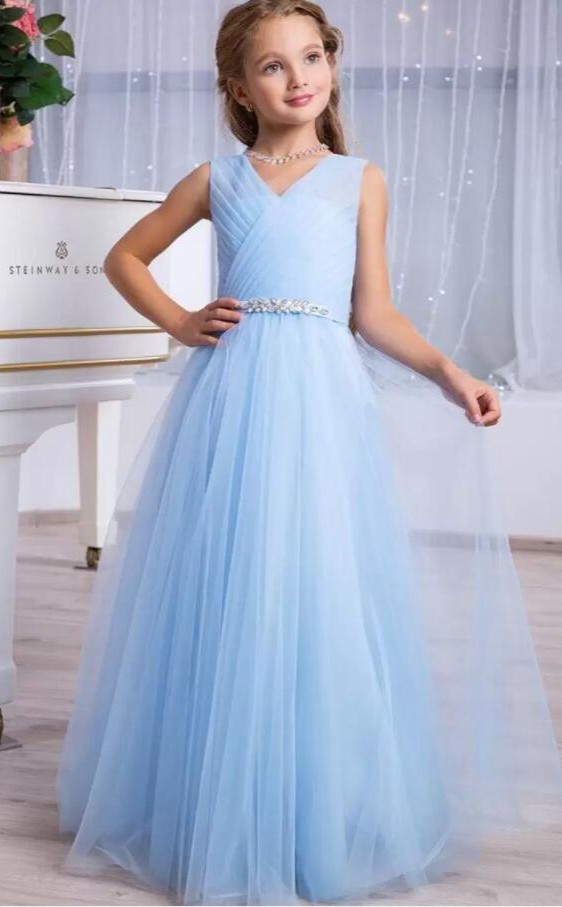 Light Blue V Neck Junior and Children Bridesmaid Dress BCH067 BCH067 31